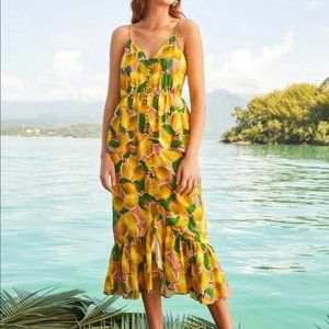 FARM Rio Fresh Lemons Ruffled Midi Dress